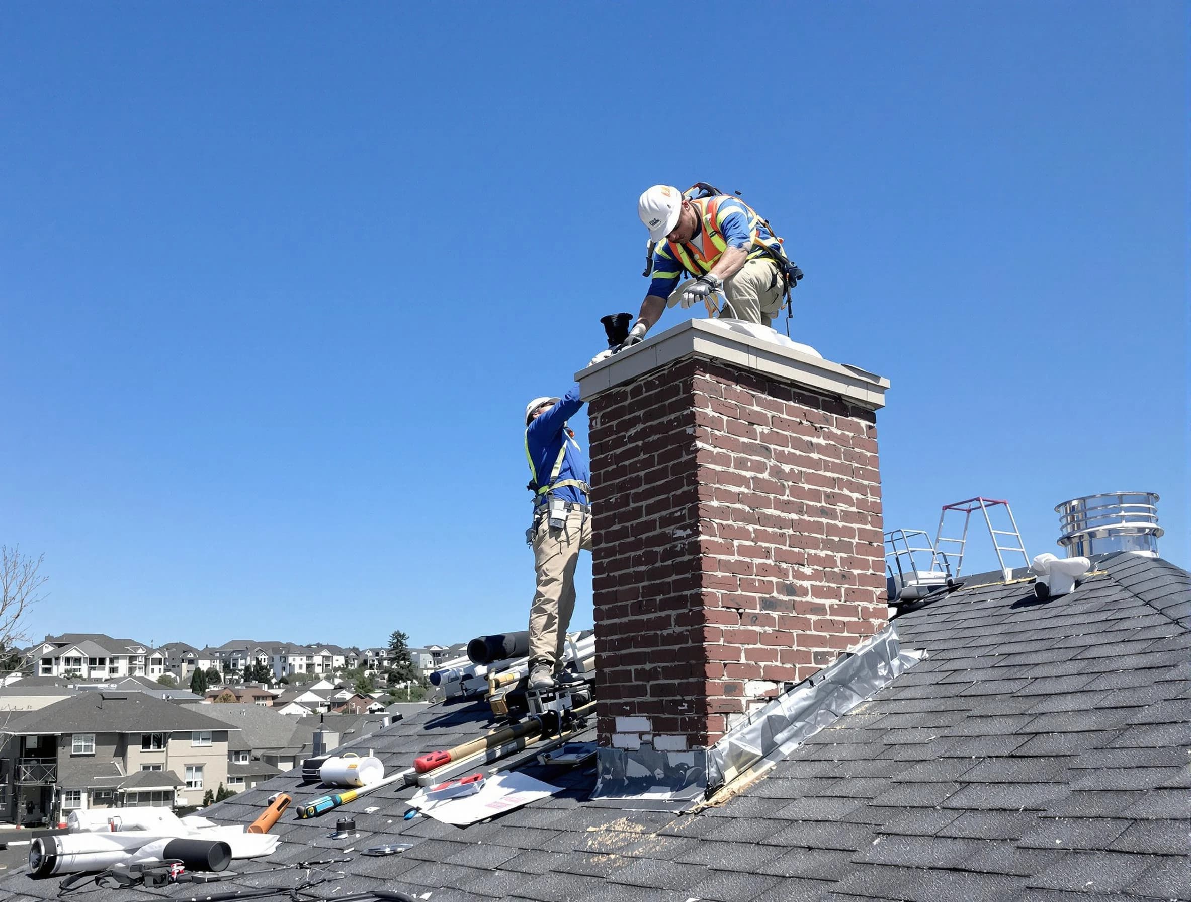 Billerica Chimney Sweep repairing a chimney crown in Billerica, MA