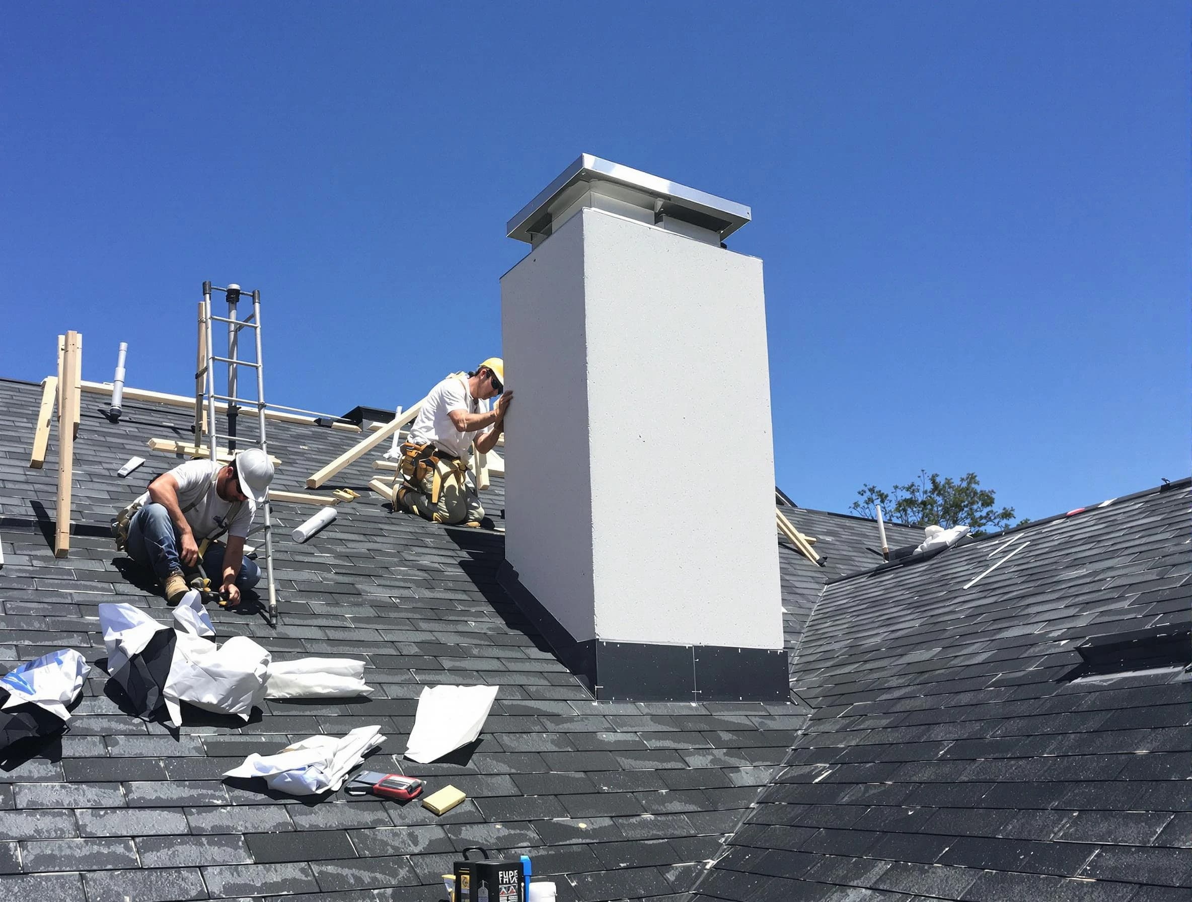 Billerica Chimney Sweep crew installing a new chimney in Billerica, MA
