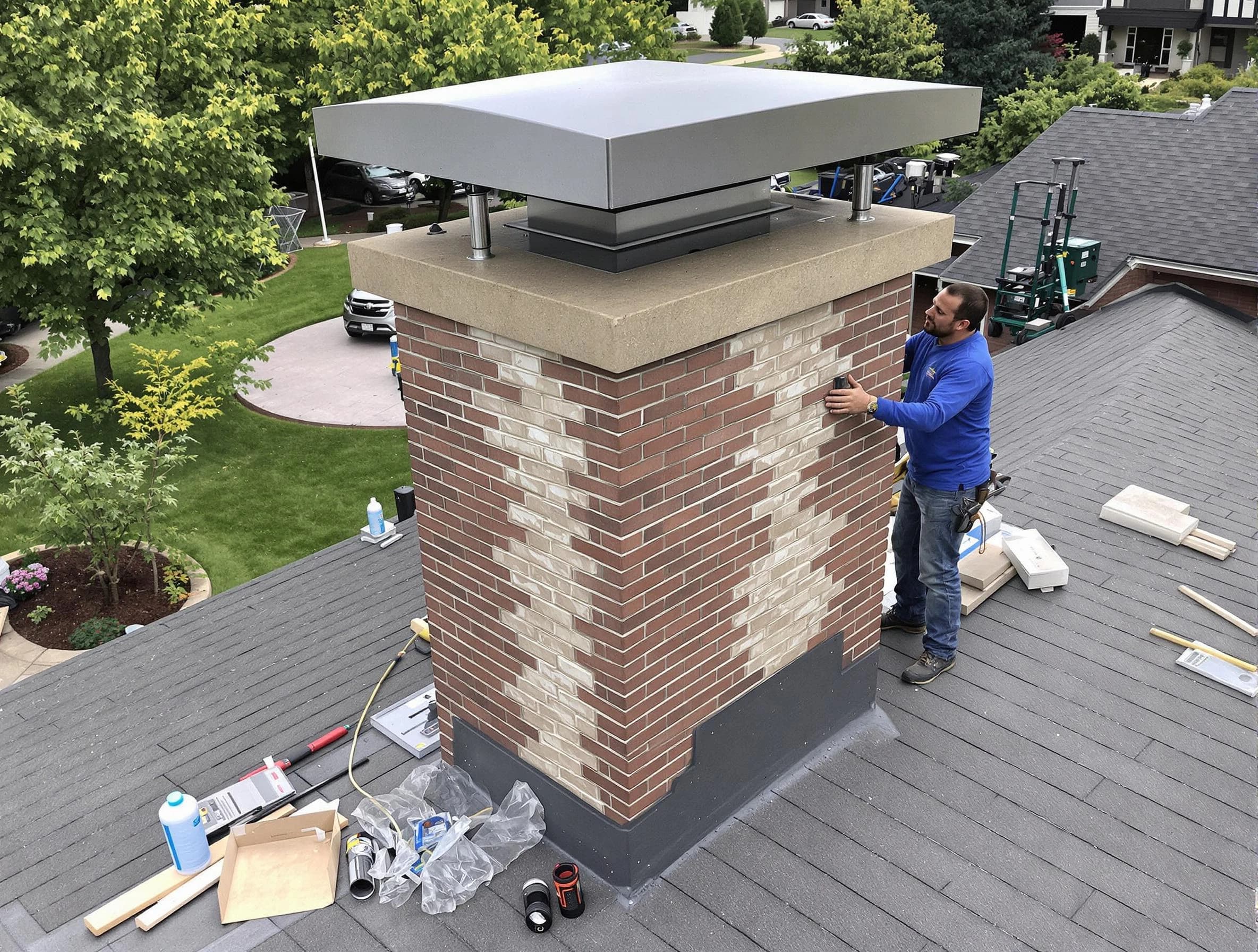 Billerica Chimney Sweep team working on a custom chimney remodel in Billerica, MA