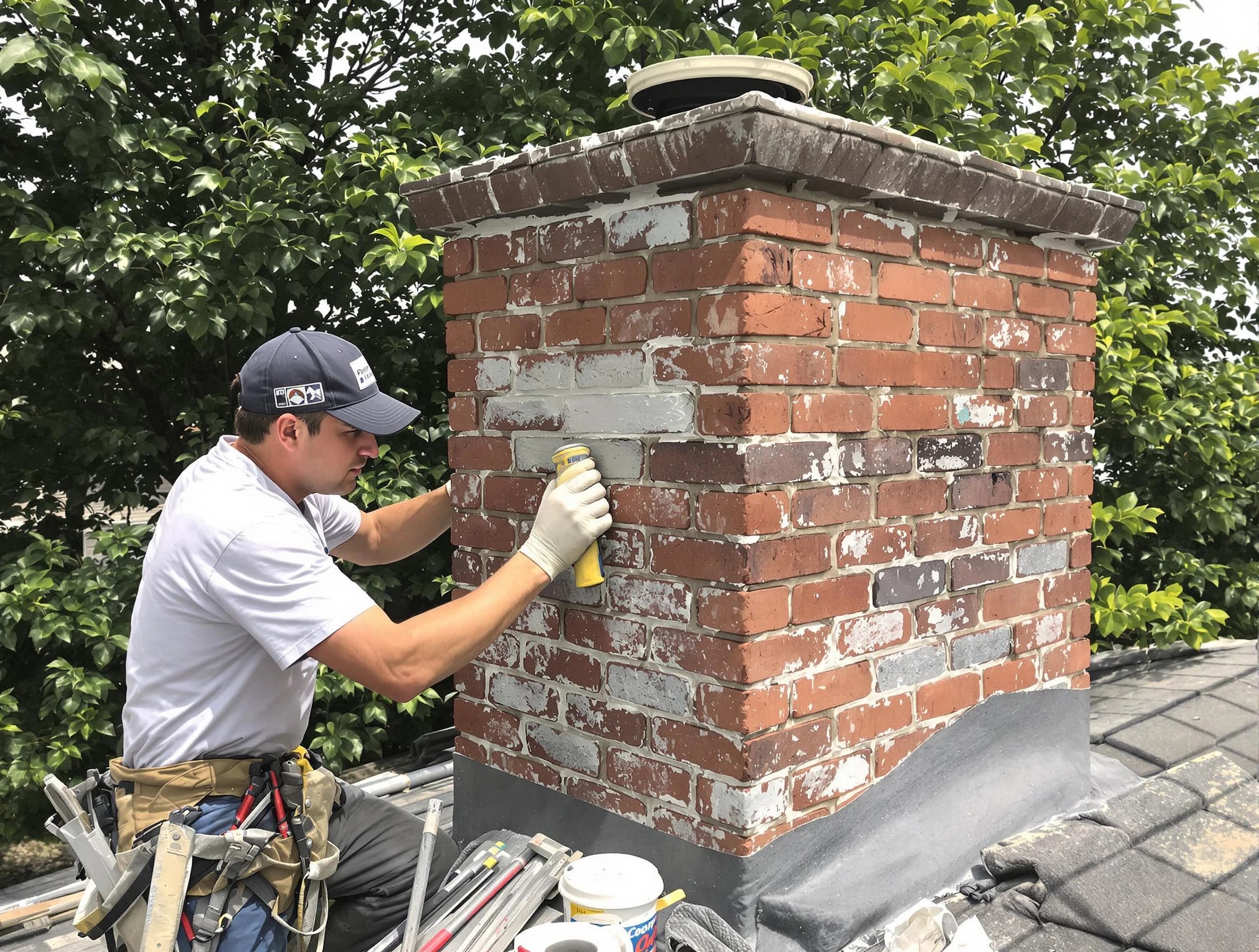 Billerica Chimney Sweep restoring an aging chimney in Billerica, MA
