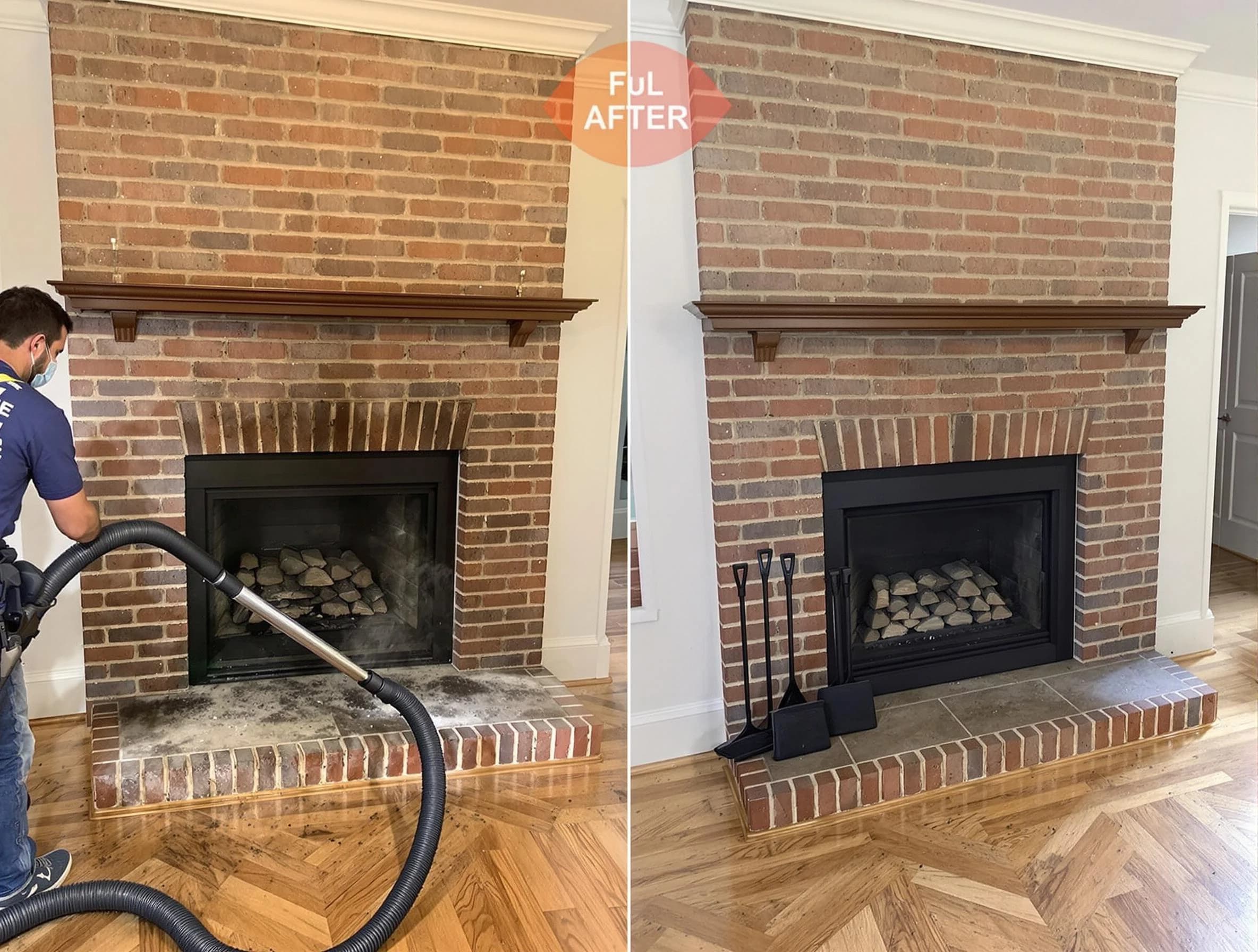 Billerica Chimney Sweep carefully sanitizing a fireplace in Billerica, MA