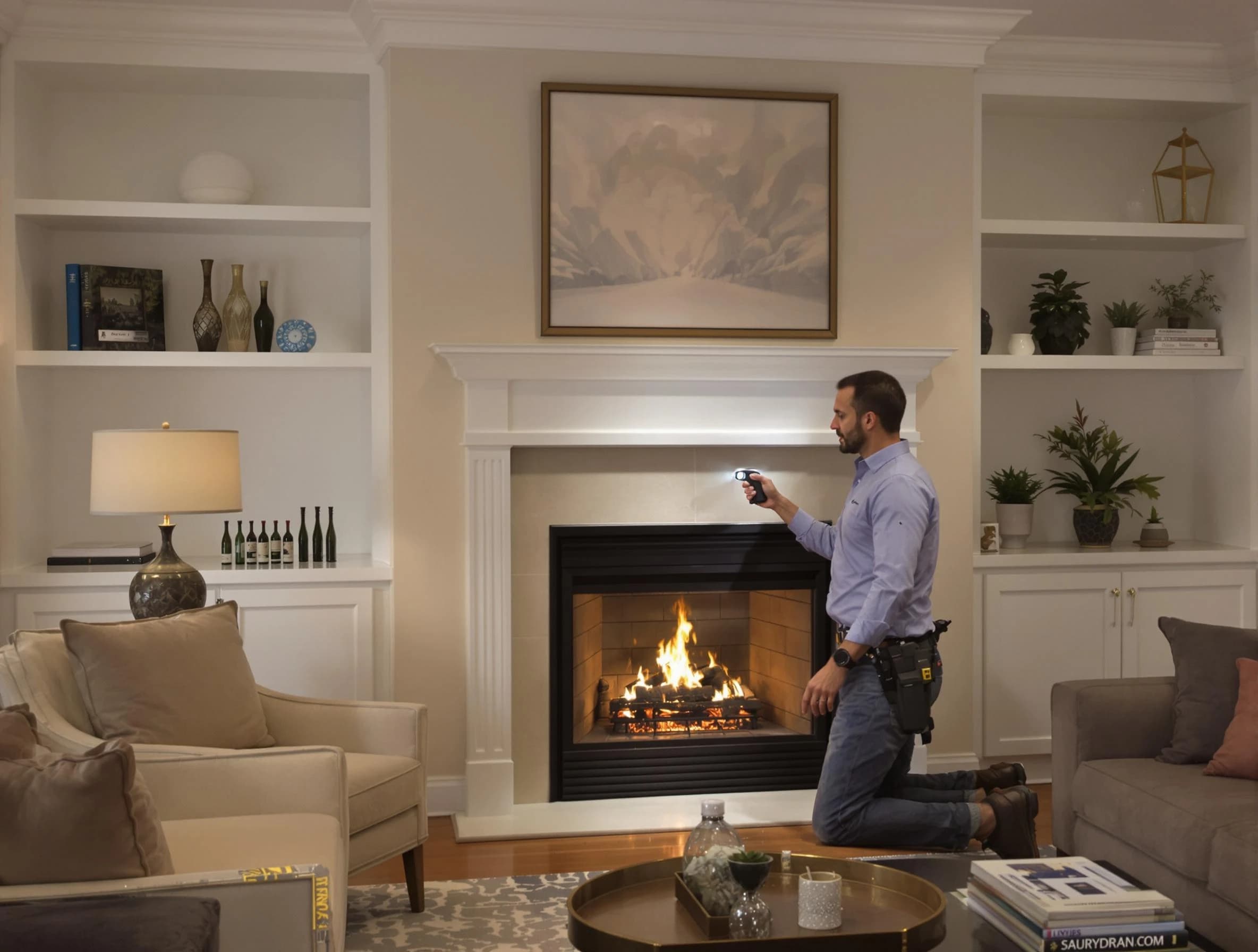 Billerica Chimney Sweep conducting a fireplace safety inspection in Billerica, MA