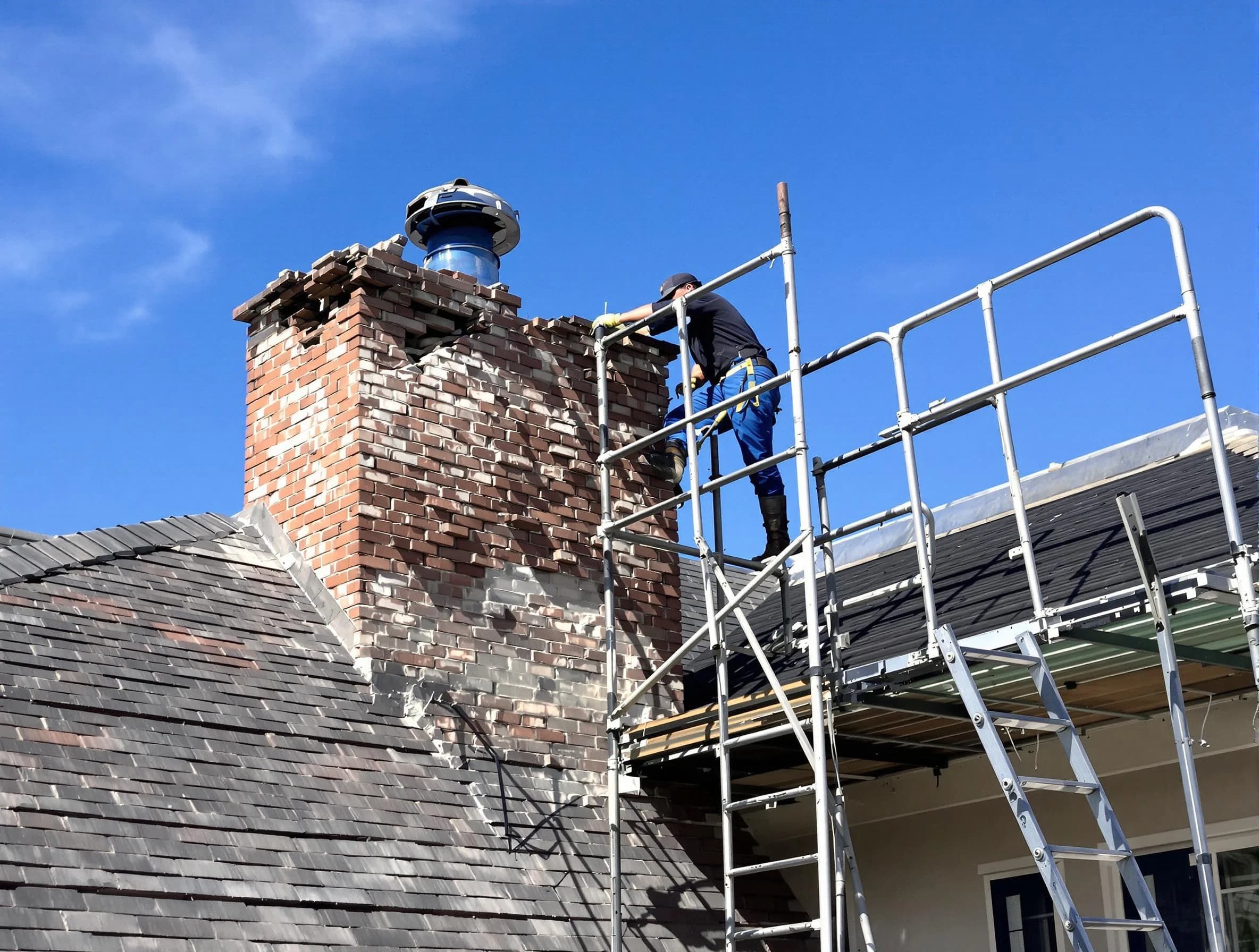 Rebuilding a chimney structure by Billerica Chimney Sweep in Billerica, MA