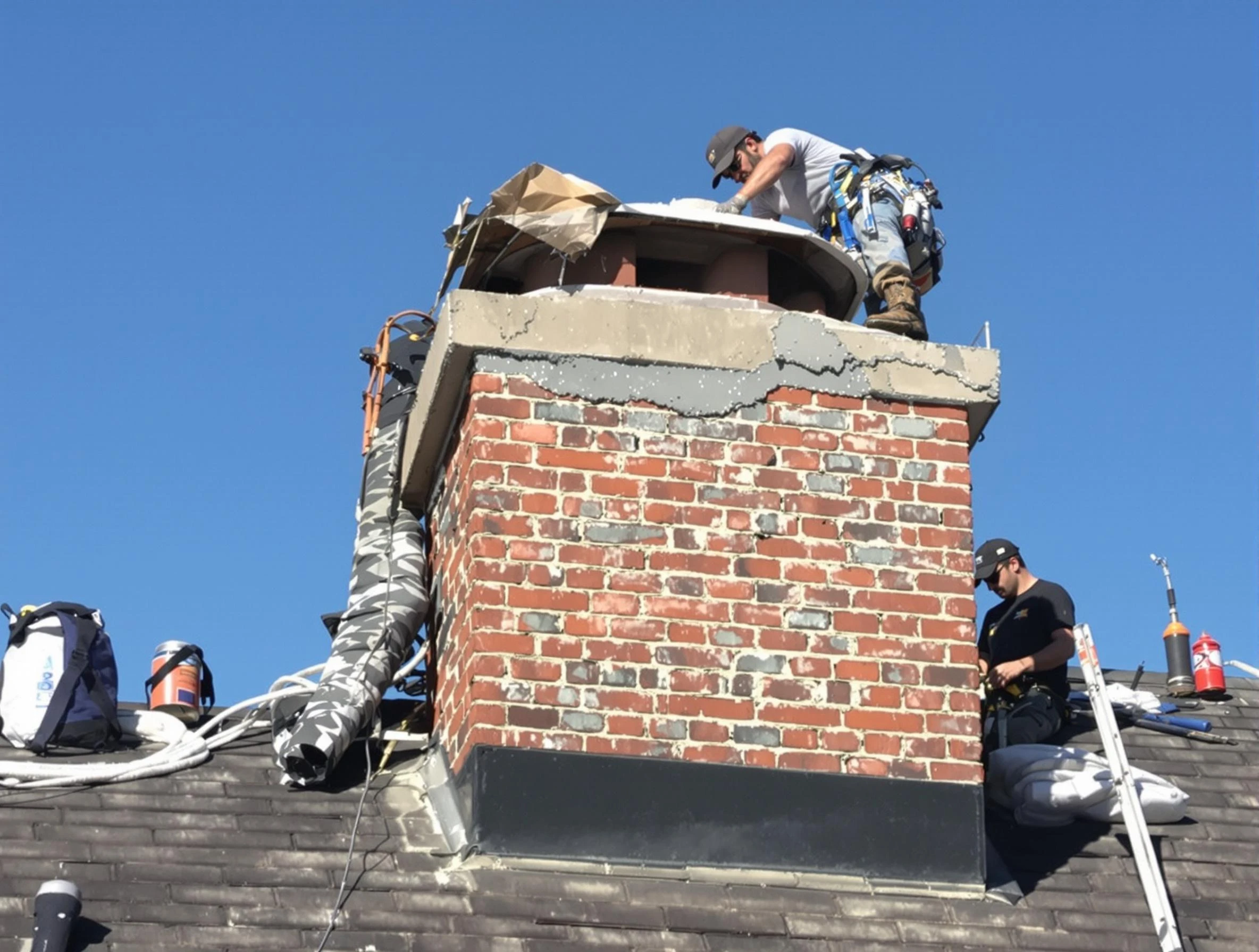 Billerica Chimney Sweep installing a custom chimney crown in Billerica, MA