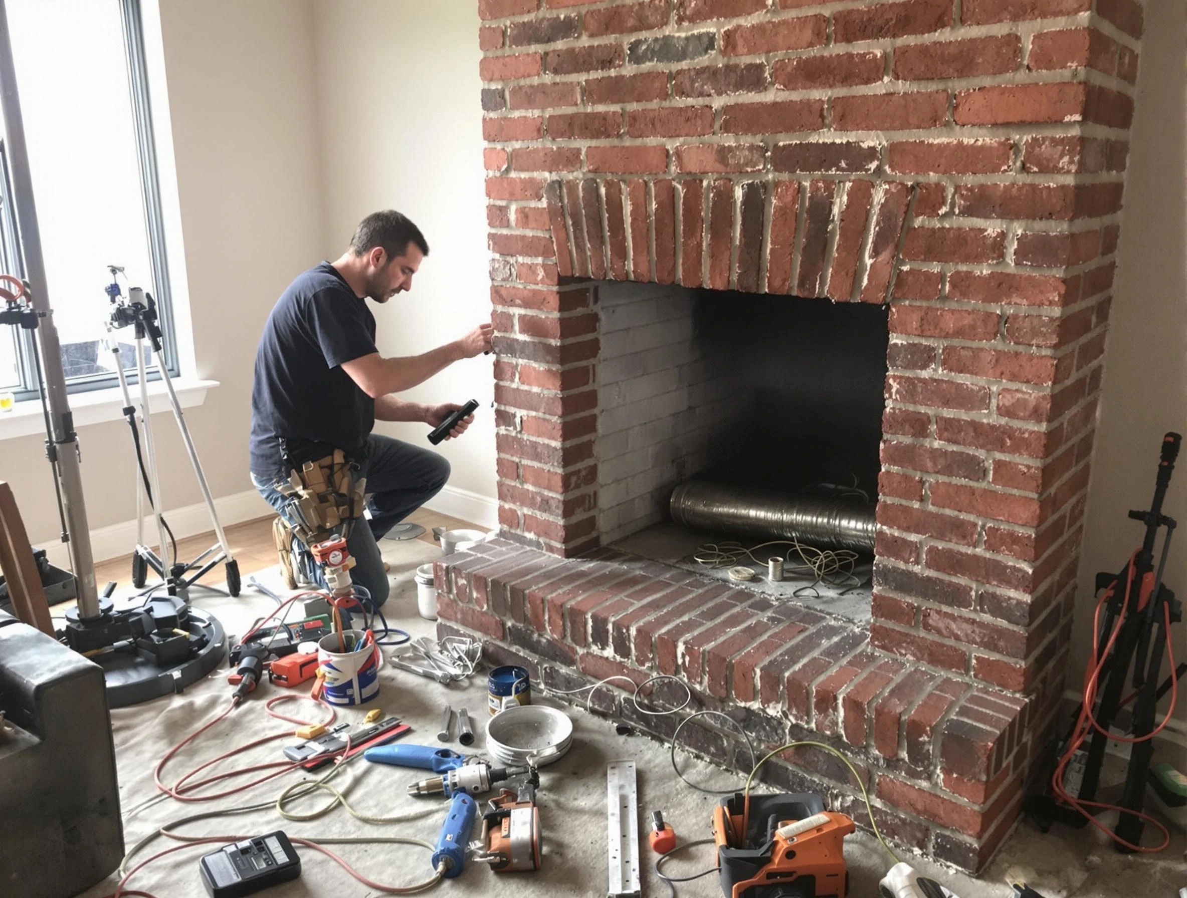 Billerica Chimney Sweep specialist finalizing chimney liner service in Billerica, MA