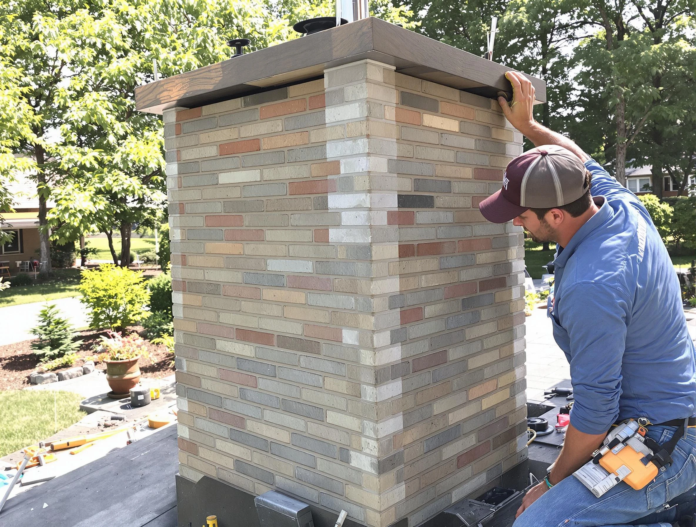 Billerica Chimney Sweep completing a modern chimney remodel in Billerica, MA