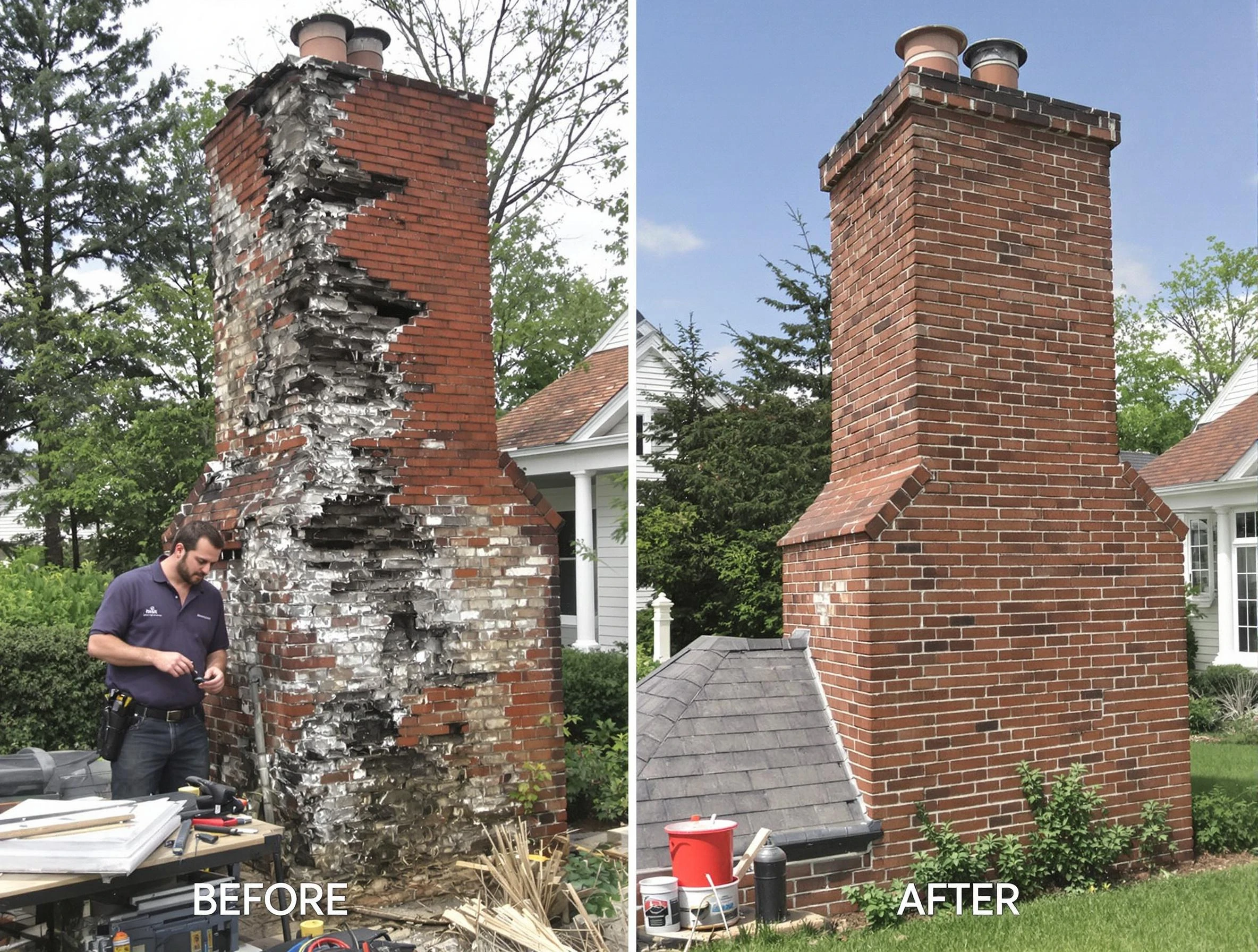 Billerica Chimney Sweep performing a full chimney restoration in Billerica, MA