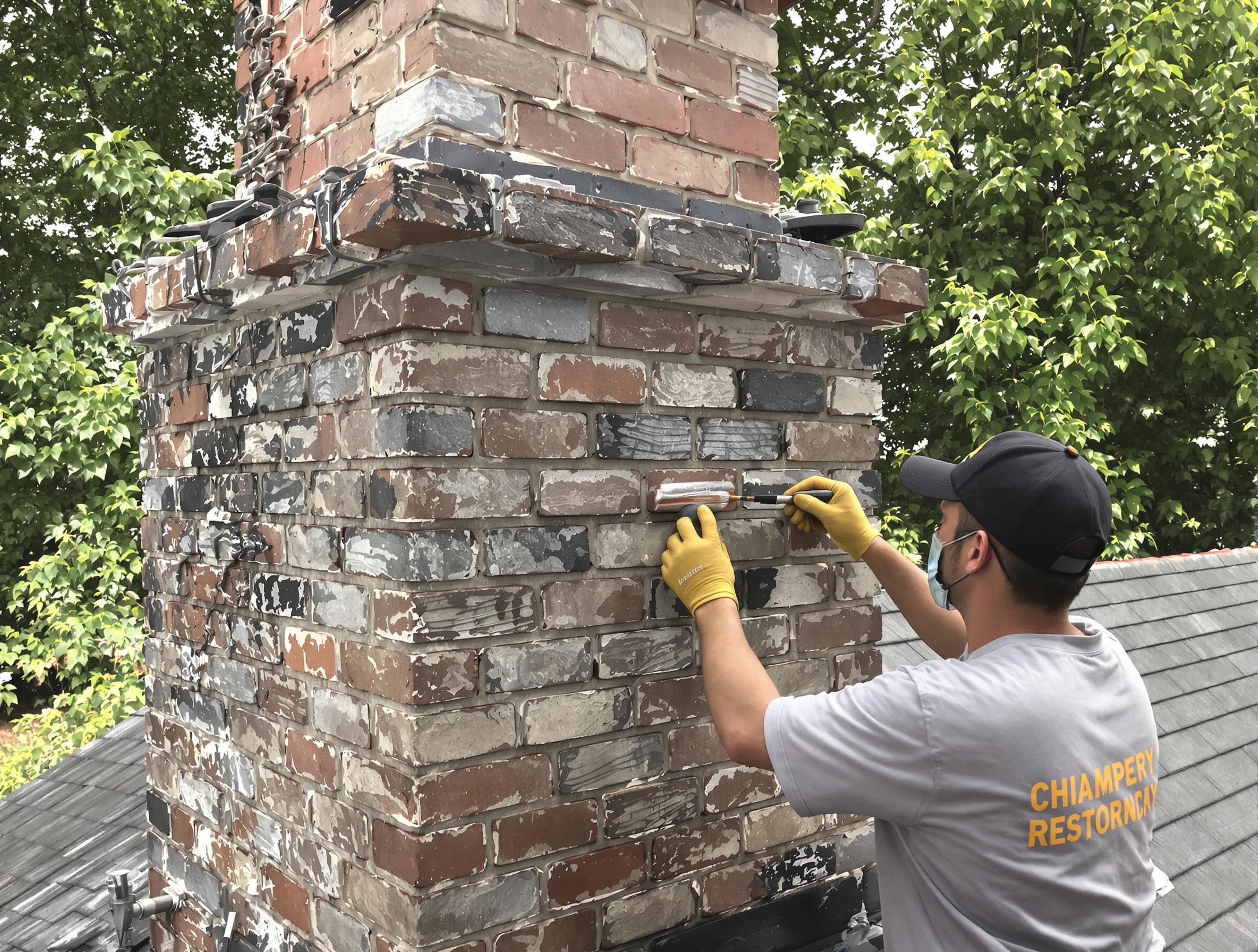 In-progress chimney restoration by Billerica Chimney Sweep in Billerica, MA