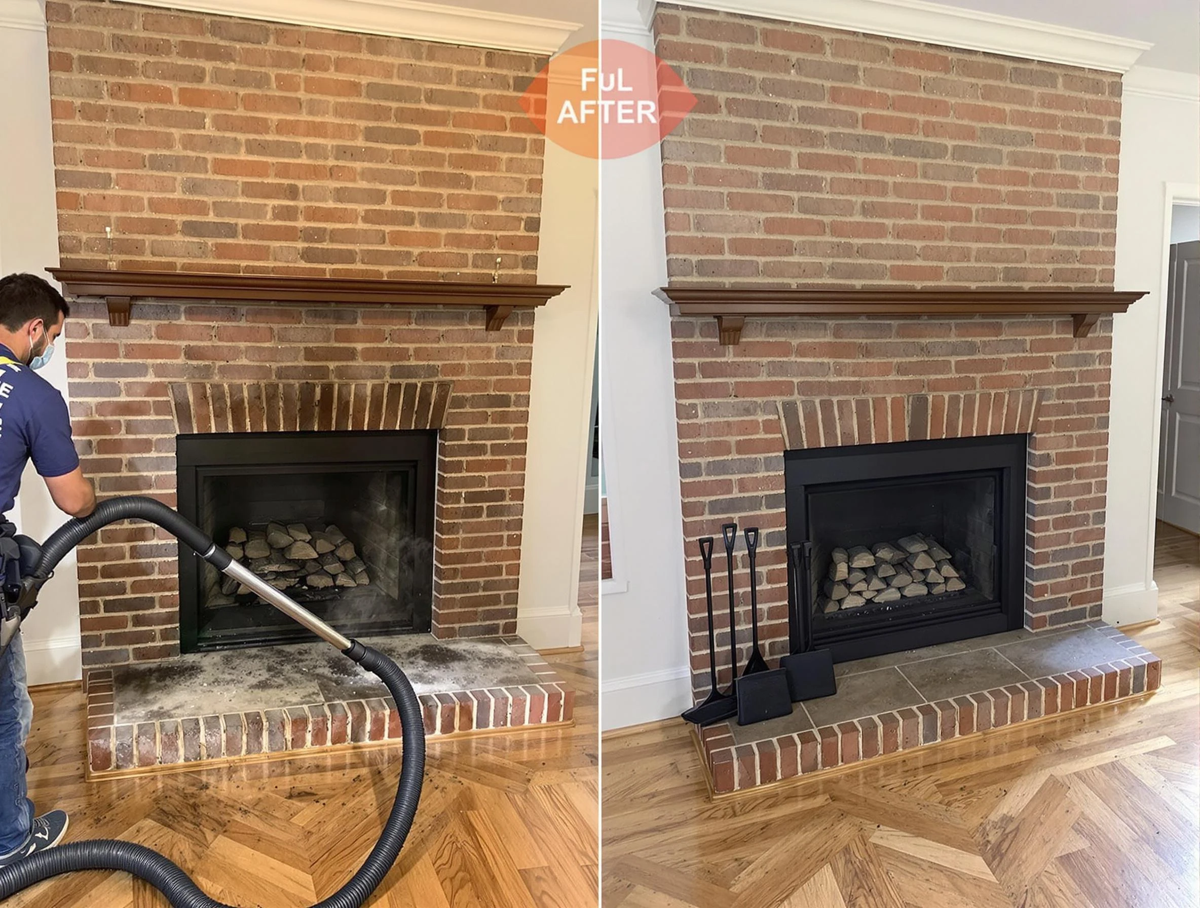 Billerica Chimney Sweep carefully sanitizing a fireplace in Billerica, MA